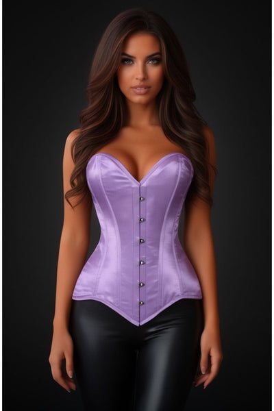 Lavish Lt Purple Satin Overbust Corset Sweetheart Neckline Busk Closure