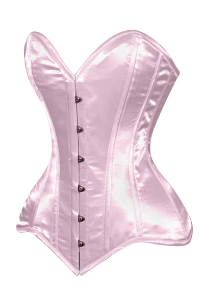Lavish Lt Pink Satin Overbust Corset Sweetheart Neckline Busk Closure