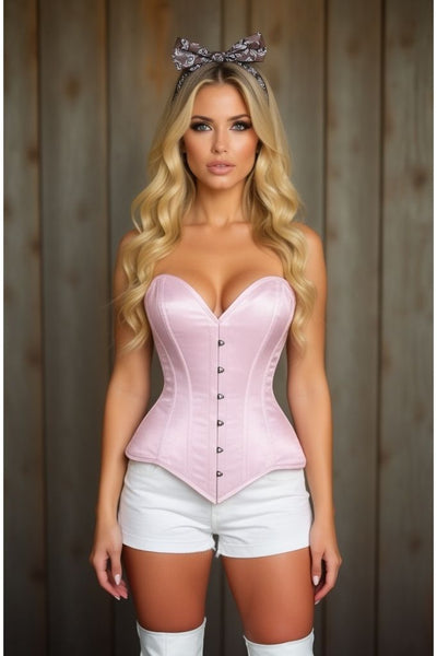 Lavish Lt Pink Satin Overbust Corset Sweetheart Neckline Busk Closure