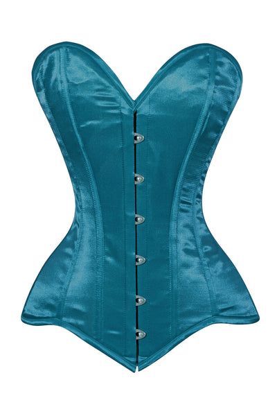 Lavish Teal Satin Overbust Corset Sweetheart Neckline Busk Closure