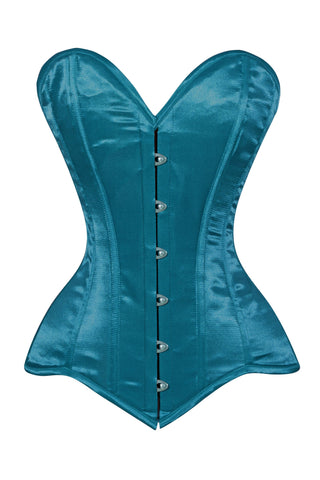 Lavish Teal Satin Overbust Corset Sweetheart Neckline Busk Closure
