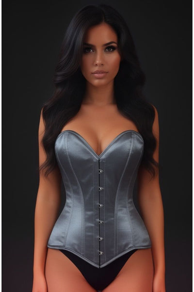 Lavish Dark Silver Overbust Corset Sweetheart Neckline Busk Closure