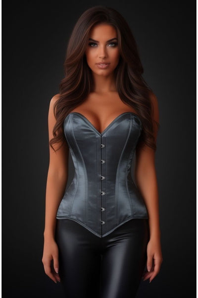 Lavish Dark Silver Overbust Corset Sweetheart Neckline Busk Closure