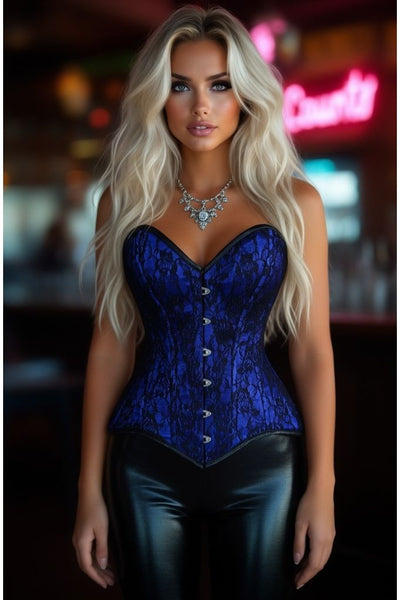 Lavish Blue/Black Lace Overbust Corset Sweetheart Neckline Busk Closure