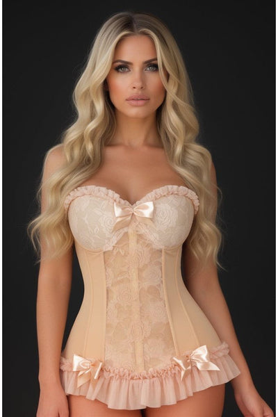 Lavish Champagne Lycra & Lace Hook & Eye Stretch Bustier Corset