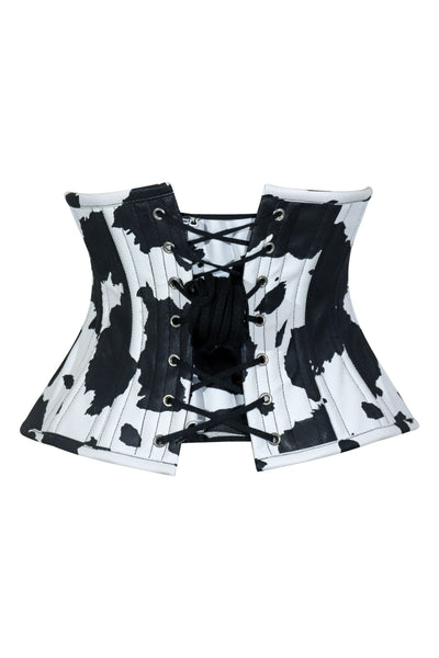 Lavish Black/White Cow Print Faux Leather Underbust Mini Cincher Corset Top