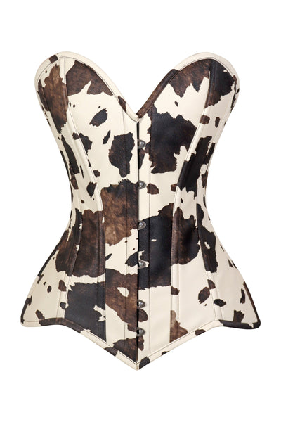 Lavish Brown/Cream Cow Print Faux Leather Overbust Corset Top