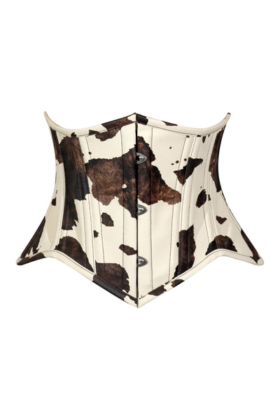 Lavish Brown/Cream Cow Print Faux Leather Underbust Mini Cincher Corset Top