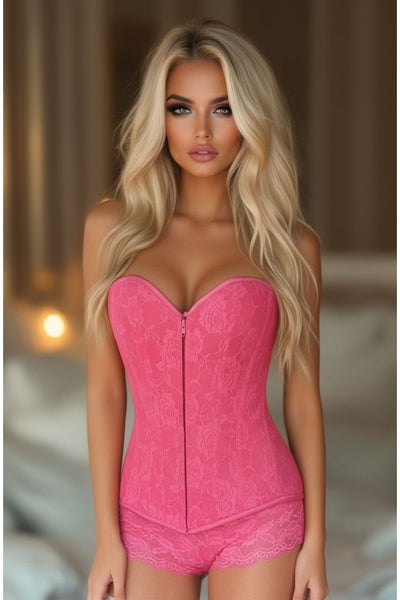 Lavish Pink Lace Overbust Corset w/Zipper
