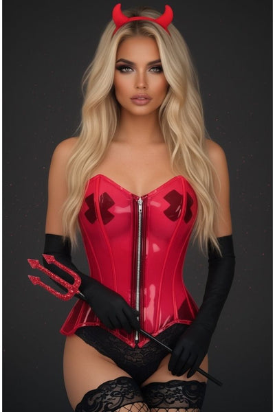 Lavish 4 PC Clear Red Sexy Devil Corset Costume
