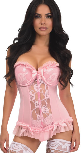 Lavish Lt Pink Lycra & Lace Hook & Eye Stretch Bustier Corset