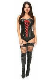 Lavish Wet Look Faux Leather Lace-Up Over Bust Corset - Daisy Corsets