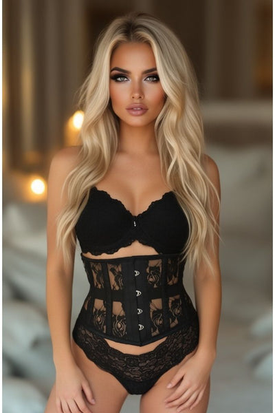Lavish Black Sheer Lace Waist Cincher Corset