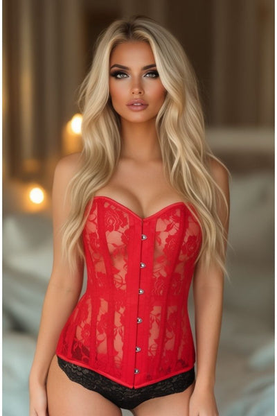 LIMITED EDITION Lavish Red Sheer Lace Over Bust Corset