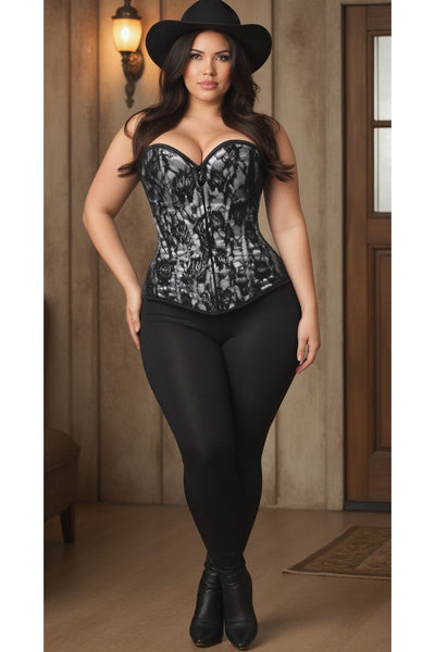 Lavish White Lace Front Zipper Corset