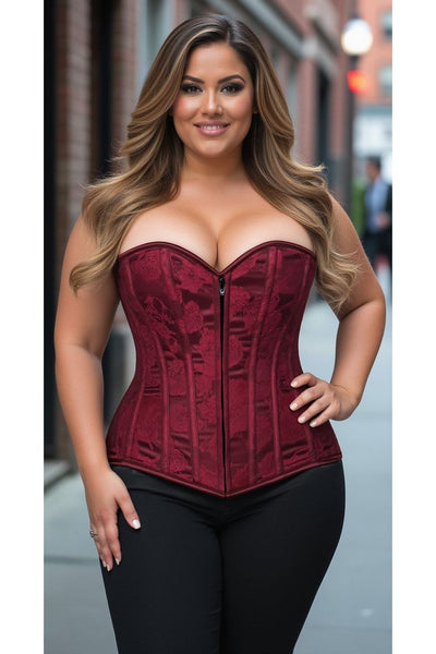 Lavish Wine Lace Overbust Corset w/Zipper