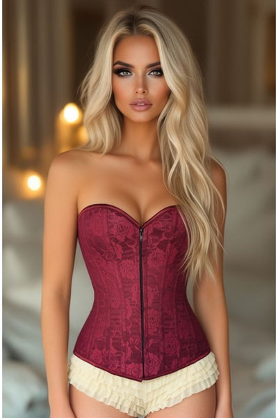 Lavish Wine Lace Overbust Corset w/Zipper
