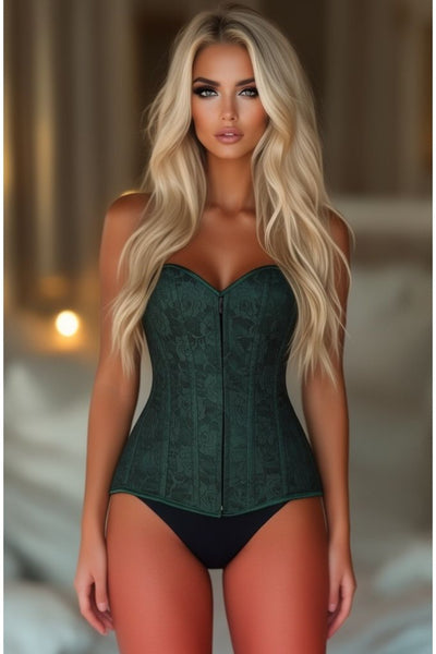 Lavish Dark Green Lace Overbust Corset w/Zipper