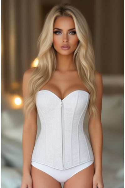Lavish White Lace Overbust Corset w/Zipper
