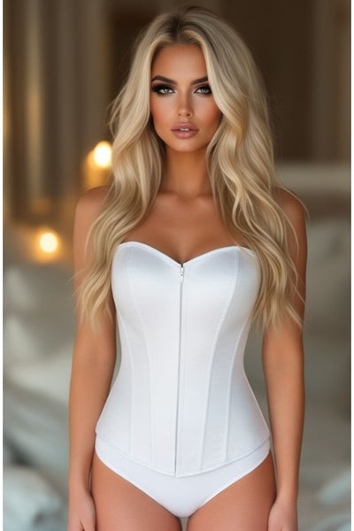 Lavish White Sweetheart Front Zipper Corset