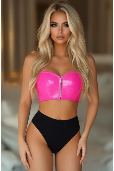 Lavish Hot Pink Patent Short Bustier Top