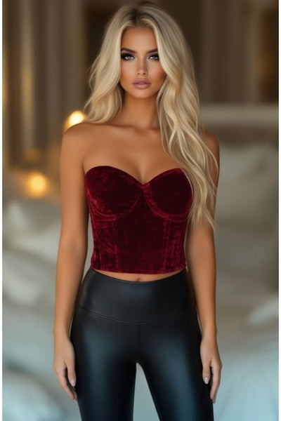 LIMITED EDITION Lavish Dark Red Crushed Velvet Underwire Bustier