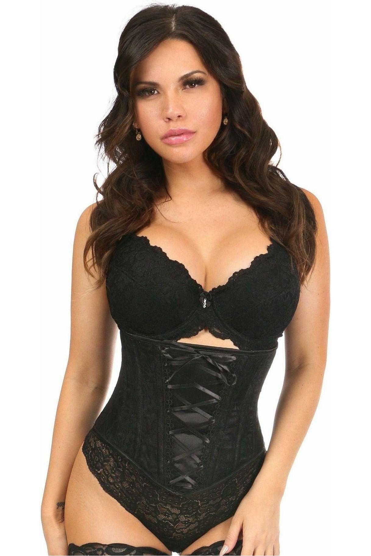 Lavish Black Lace-Up Underbust Corset w/Black Lace - Daisy Corsets