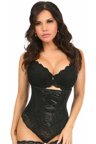 Lavish Black Lace-Up Underbust Corset w/Black Lace - Daisy Corsets