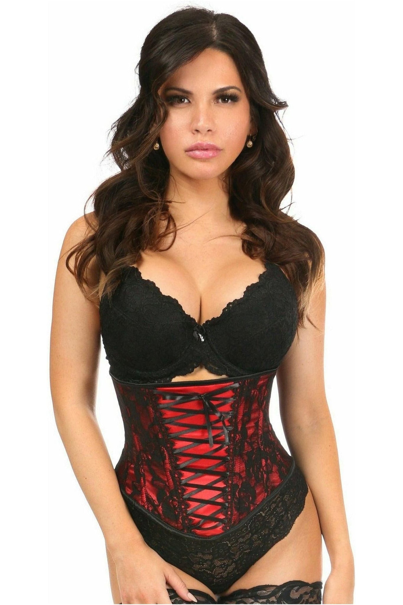 Lavish Red Lace-Up Under Bust Corset w/Black Lace - Daisy Corsets