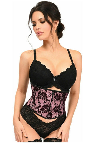 Lavish Pink w/Black Lace Overlay Mini Cincher - Daisy Corsets