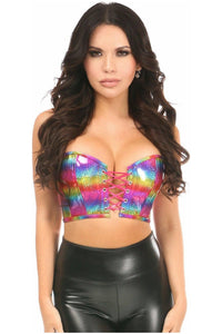 Lavish Rainbow PVC Glitter Lace-Up Short Bustier Top - Daisy Corsets