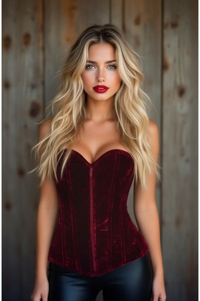 Lavish Red Crushed Velvet Overbust Corset