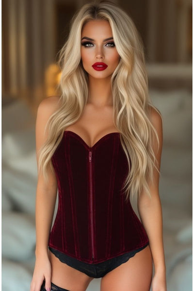 Lavish Red Crushed Velvet Overbust Corset