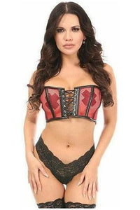 Lavish Red Fishnet & Faux Leather Lace-Up Short Bustier Top - Daisy Corsets
