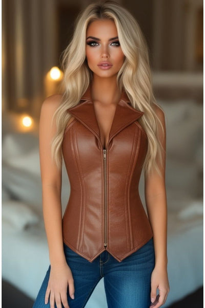 Top Drawer Faux Leather Steel Boned Corset