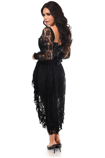 Top Drawer 2 PC Black Lace Steel Boned Corset & Lace Skirt Set
