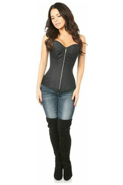 Top Drawer Black Cotton Steel Boned Corset w/Zipper - Daisy Corsets