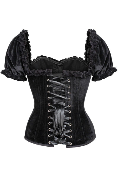 Top Drawer Steel Boned Black Velvet Overbust Corset w/Sleeves