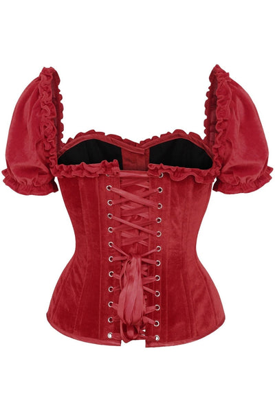 Top Drawer Steel Boned Dark Red Velvet Overbust Corset w/Sleeves