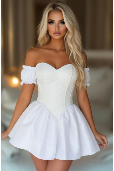 Top Drawer Steel Boned White Brocade & Taffeta Corset Dress