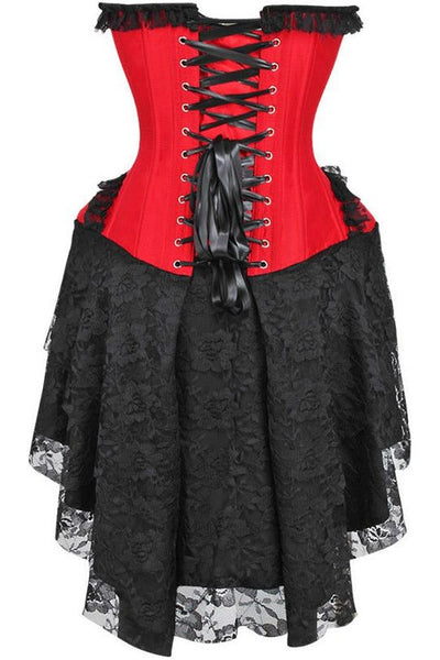 Top Drawer Steel Boned Strapless Red/Black Lace Victorian Corset Dress