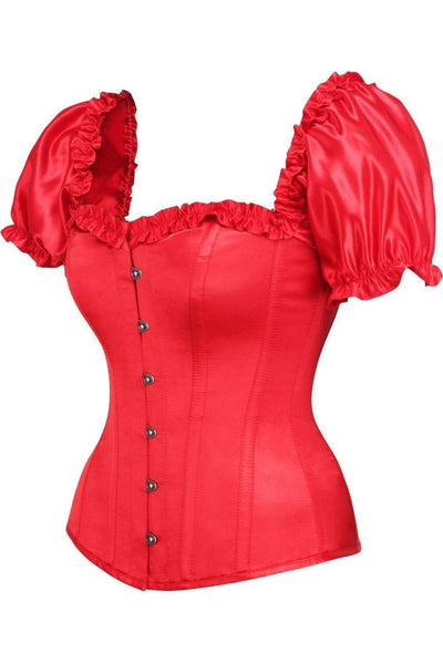 Top Drawer Steel Boned Red Satin Overbust Corset w/Sleeves