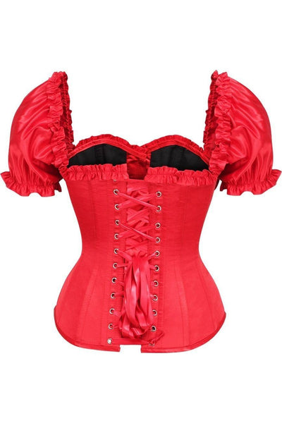 Top Drawer Steel Boned Red Satin Overbust Corset w/Sleeves