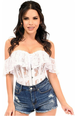 Top Drawer White Sheer Lace Steel Boned Corset