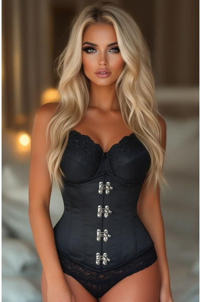 Top Drawer Black Steel Boned Underbust Corset w/Clasp Closure