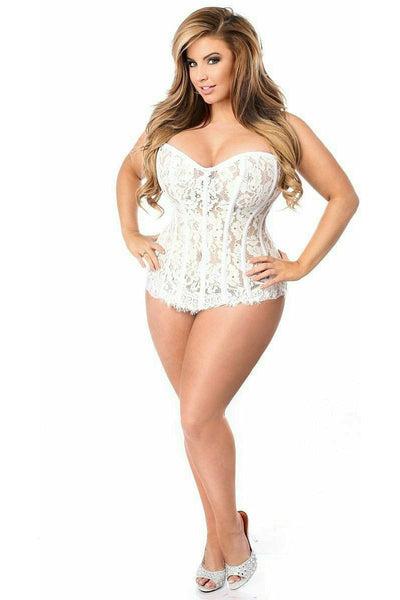 Top Drawer White Lace Steel Boned Corset w/Rhinestones