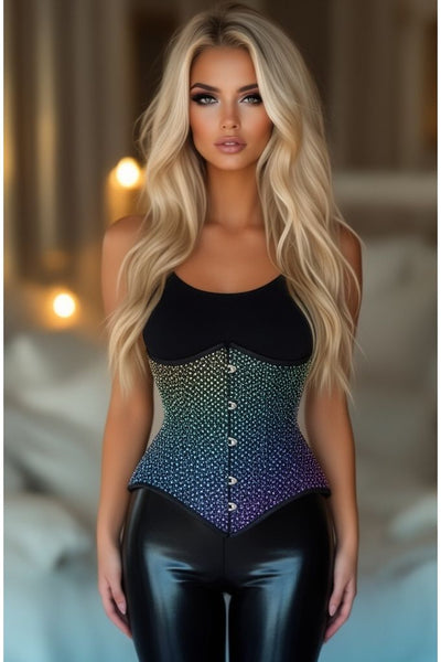 LIMITED EDITION Top Drawer Rainbow Rhinestone Steel Boned Underbust Cincher Corset