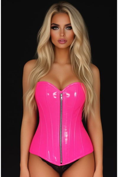Top Drawer Hot Pink Patent PVC Steel Boned Over Bust Corset