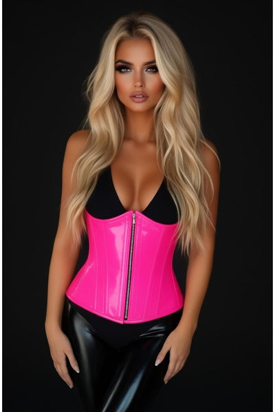 Top Drawer Hot Pink Patent PVC Steel Boned Under Bust Corset