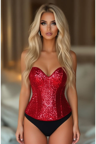 LIMITED EDITION Top Drawer Red Sequin Steel Boned Corset